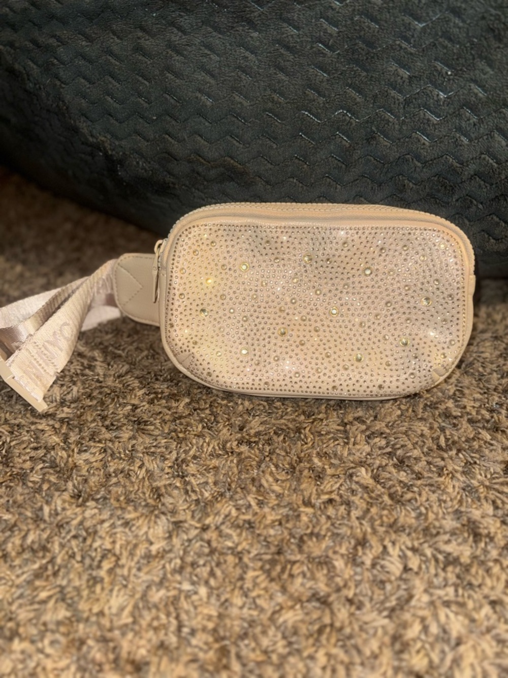 Sparkle-Stud Cream Crossbody Belt Bag with Adjustable Strap Steve Madden